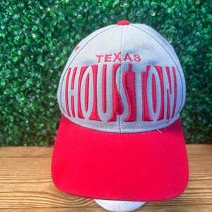 Adult Houston Texas Snapback Hat Cap Pit Bull Mens Hat Red and Gray Embroidered